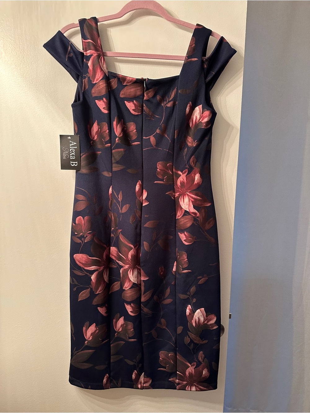 Alexa B. Navy Midi Dress with Pink Floral Print